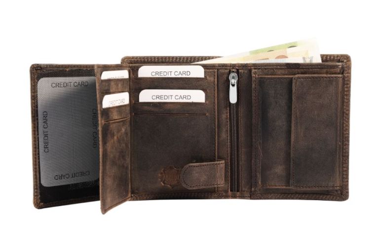 Akzent Leder Portemonnaie Geldbörse Portmonee Echtleder Dunkel Braun RFID Schutz2