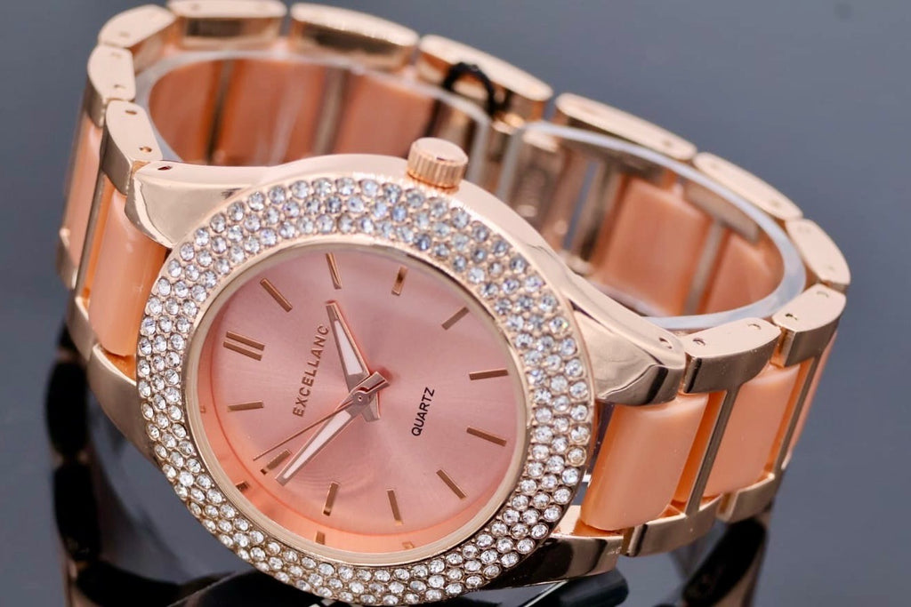 Excellanc  Damen  Armband Uhr Rosé Farben Strass Damenuhr Mineralglas2