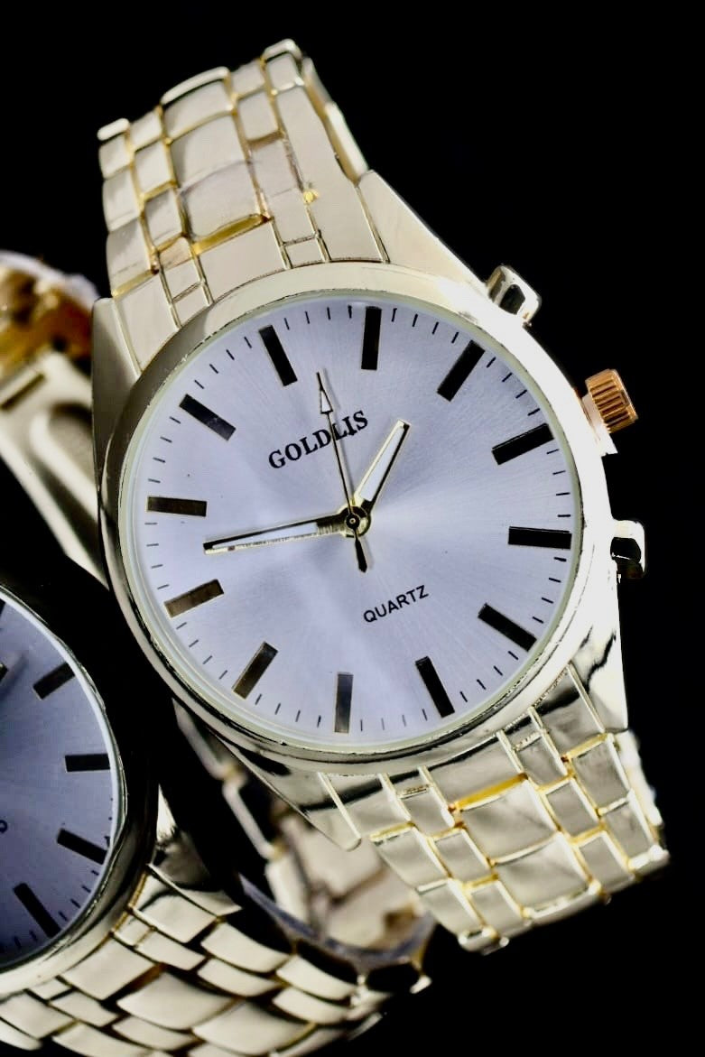 GOLDLIS Herren Armband Männer Uhr Quarz Analog Gold Farben Freizeit NEU0