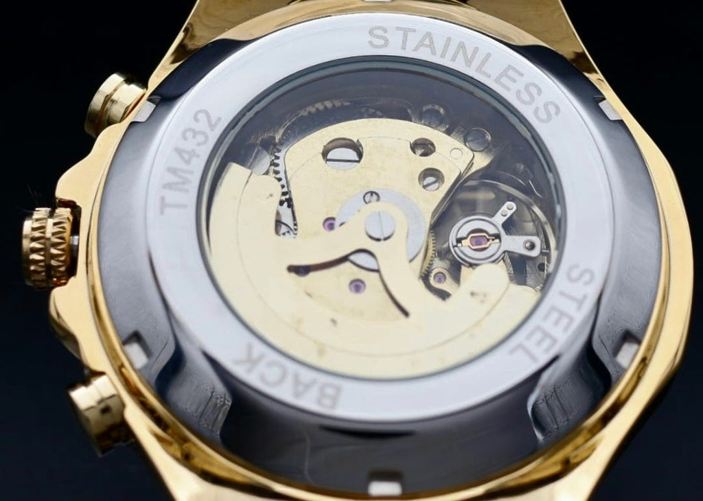 T-Winner Herren Automatikuhr Gold Schwarz Mechanisch Skelett Uhr Edelstahl 48mm2