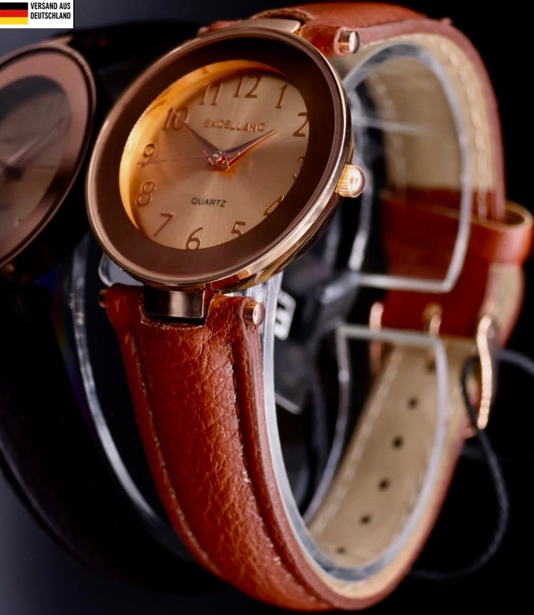 Excellanc Damen Frauen Armband Uhr Bronze Braun Farben Damenuhr Slim0