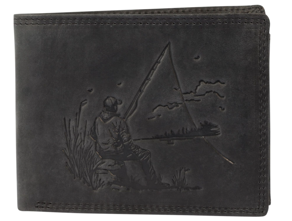 Akzent Leder Geldbörse RFID Echtleder Portemonnaie Geldbeutel Angler Schwarz 20