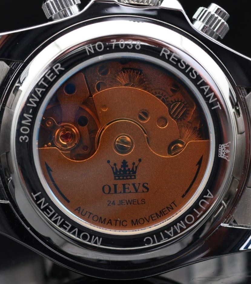 OLEVS Herren Automatik Uhr Herrenuhr Edelstahl Band Silberfarben Neu + Kalender4