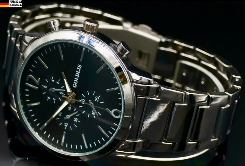 Herren Armband Männer Uhr Schwarz Silber Farben Chrono Look ** NEU **0