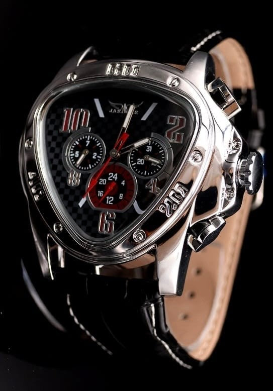 JARAGAR Automatik Herren Uhr Chronograph Edelstahl Schwarz Rot Sport Design Top1