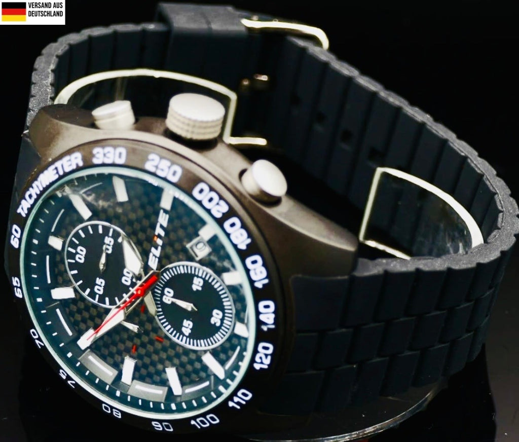 Elite Herren Silikon Armband Uhr Chronograph Schwarz Datum sportliches Design0