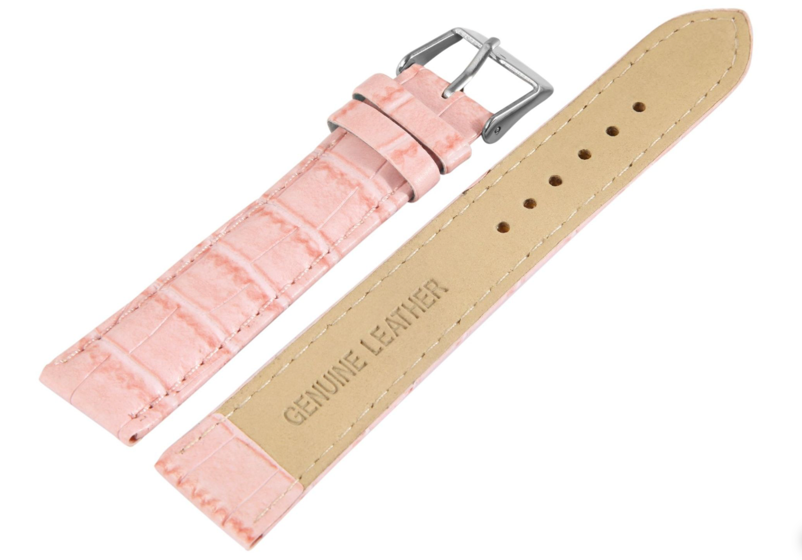 Steinmeister Uhrenarmband Echtleder Armband 20 mm pink Dornschließe pinke Naht1