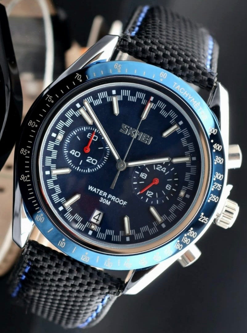 Herren Chronograph SKM Armband Uhr Leder 44mm Datumsanzeige Stoppfunktion Neu0