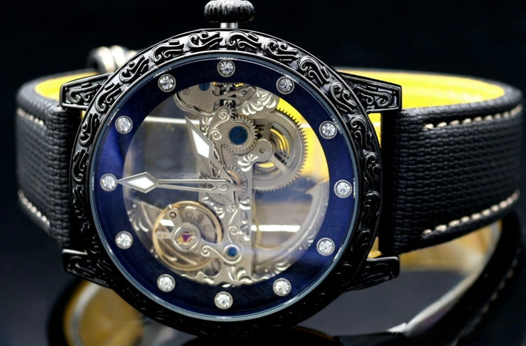 WINNER Herren Automatikuhr Schwarz Skelett Uhr Leder Armband Luxus Design1