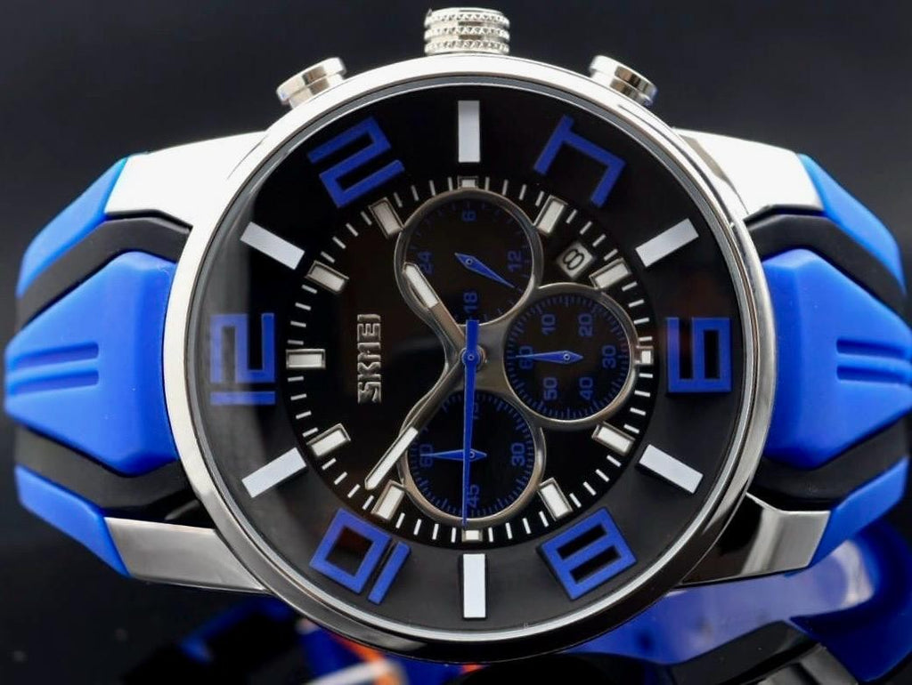 SKM - HERREN - UHR -  CHRONOGRAPH - BLAU - DATUM - SILIKON - 50MM - SPORT1