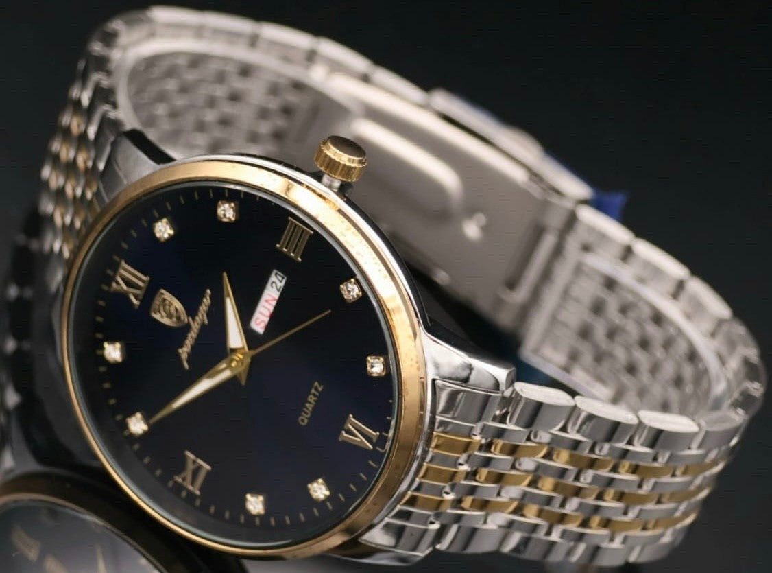 Herren Männer Uhr Armbanduhr Blau Bicolor Farben mit Datumsanzeige1