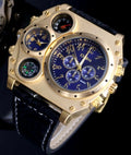 XL Herren Männer Dual Timer Uhr Herrenuhr Blau Gold Farben Kompass & Thermometer0