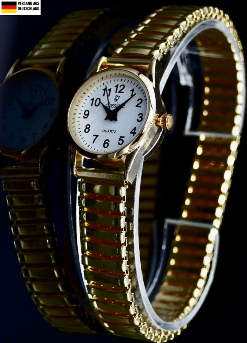 - Classique Damen Frauen Armband Uhr Weiß Gold Farben Damenuhr Zugarmband Slim -0