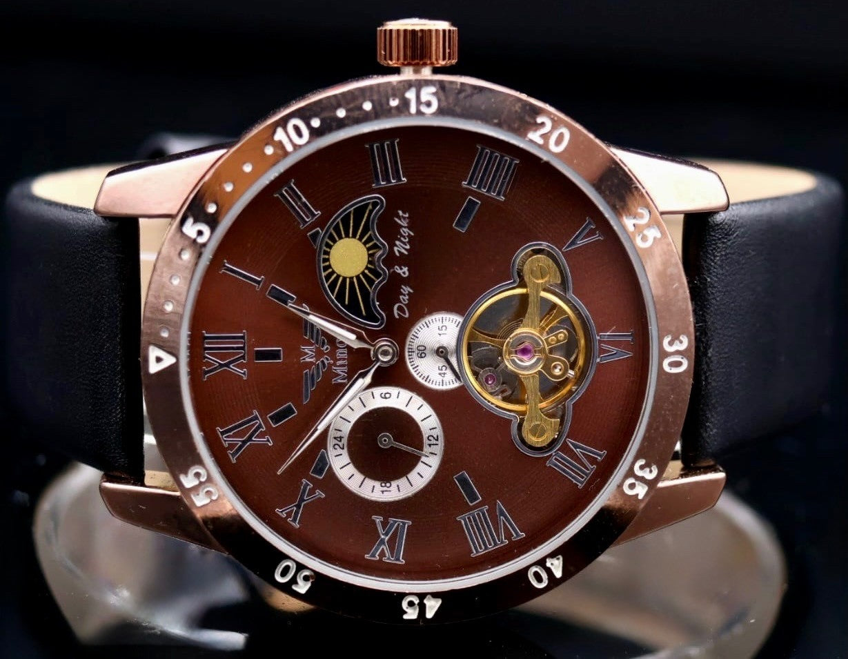 Herren Männer Uhr Automatik Armbanduhr Minoir Herrenuhr mit Lederband  B-WARE*761