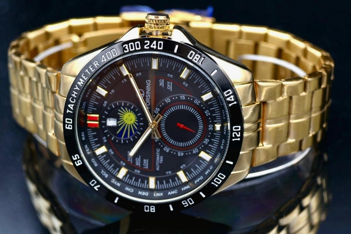 Mega Exklusive Herren Männer Automatik Uhr Schwarz Gold Farben Top Design NEU1