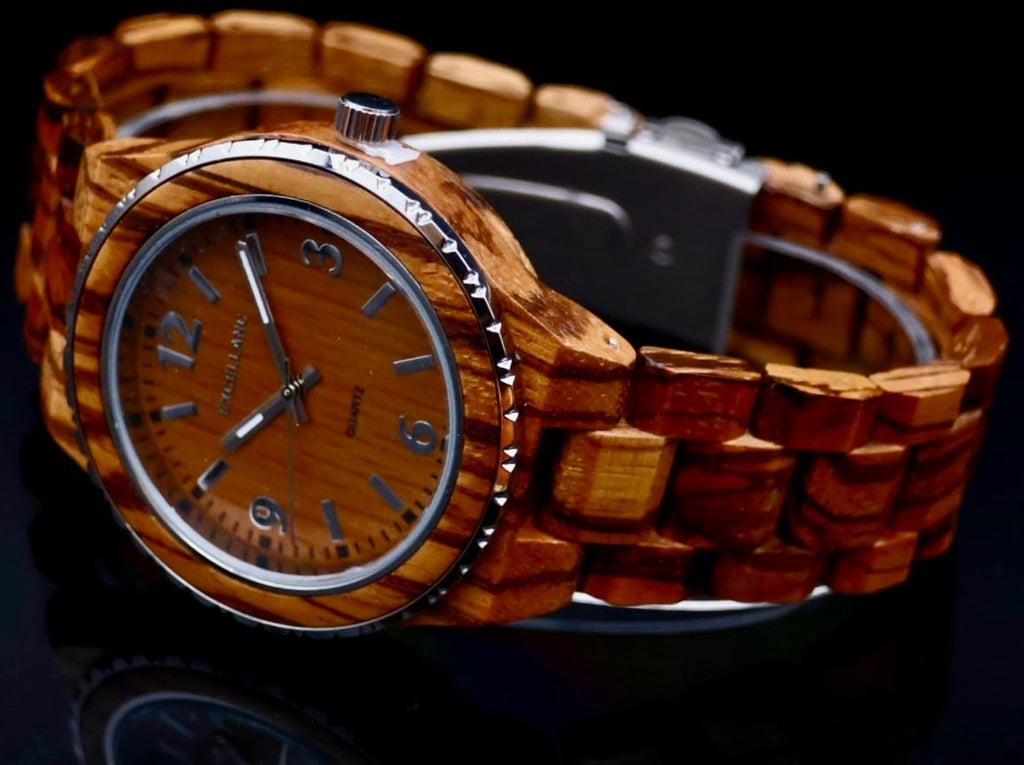 Excellanc Holz Unisex Armband Uhr Frauen Männer Uhr Braun Silber Farben Holzuhr1