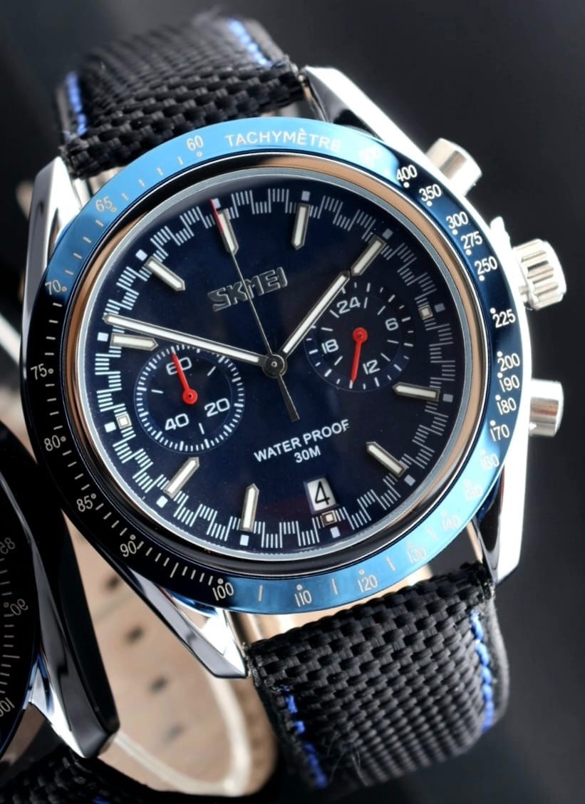 Herren Chronograph SKM Armband Uhr Leder 44mm Datumsanzeige Stoppfunktion Neu1