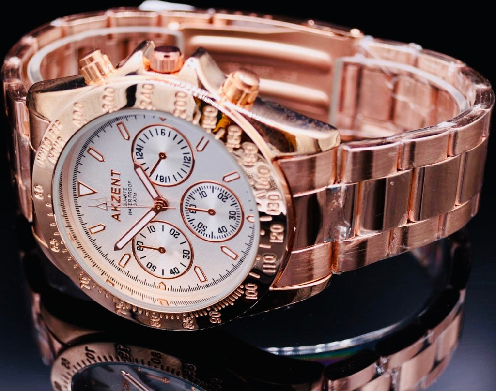 - Akzent Damen Frauen Armband Uhr Rosé Farben Damenuhr Mineralglas Chrono-Look -1