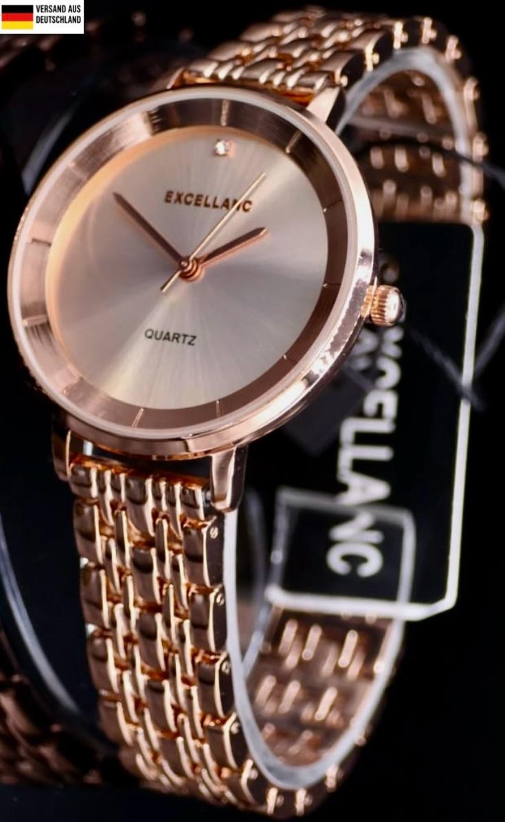 Schicke Excellanc Damen Armband Uhr Rosé Farben Damenuhr Mineralglas Strass 80