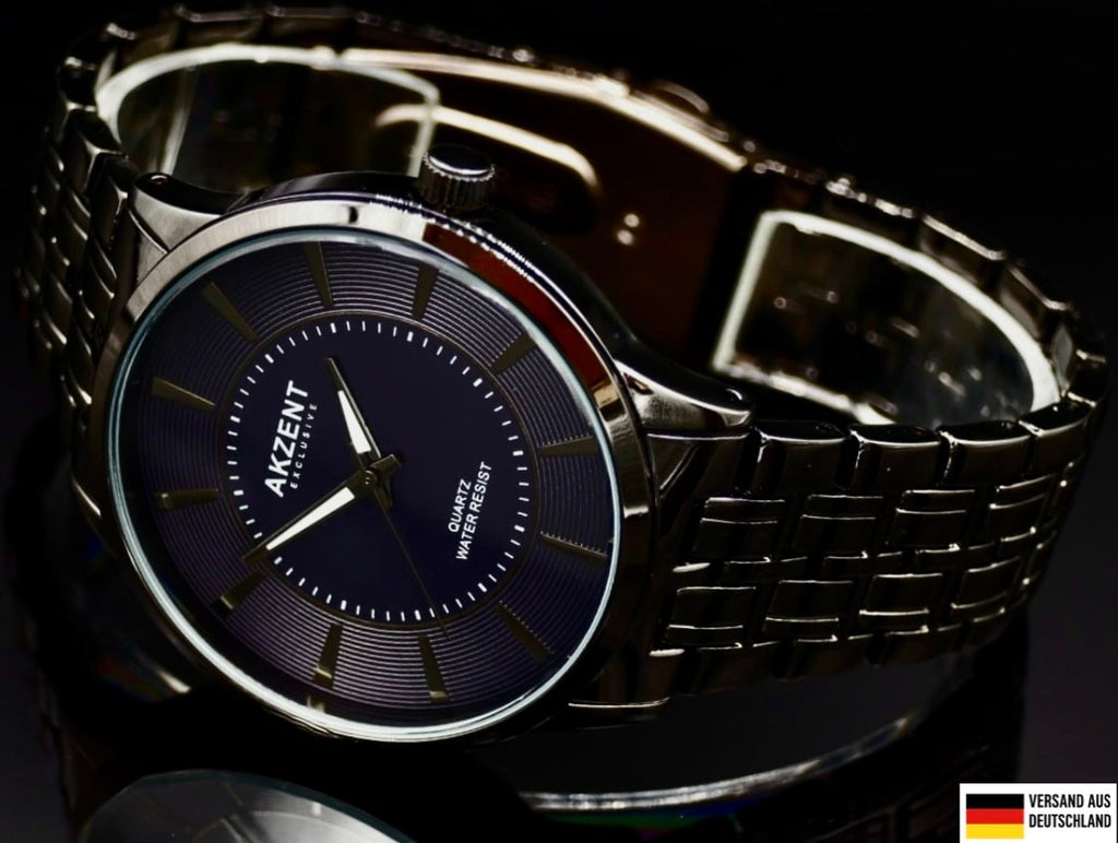 Edle Akzent Exclusive Herren Männer Armband Uhr Schwarz Grau Farben Herrenuhr0