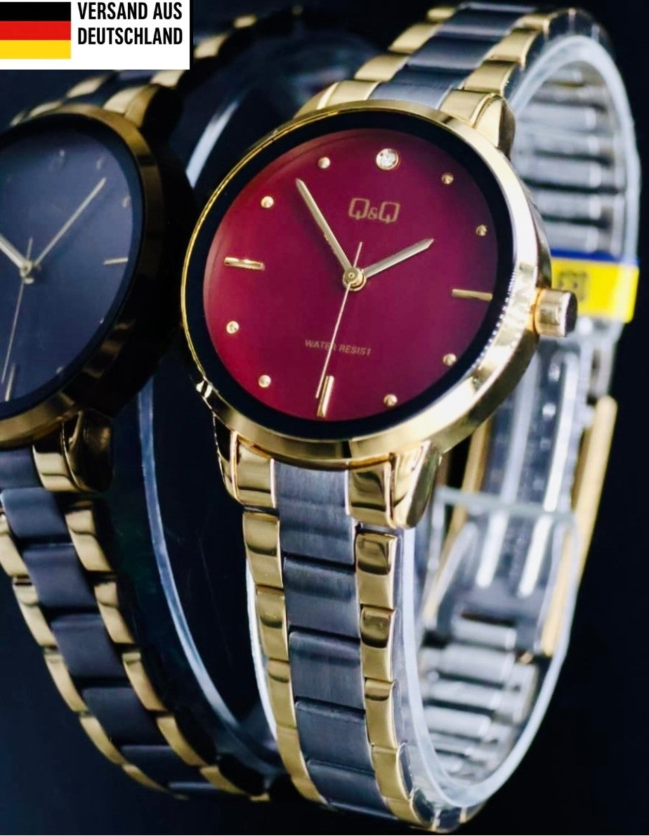 Q&Q by Citizen Damen Armband Uhr  Analog Uhr Bi-Color Rot  Silber Gold Farben0