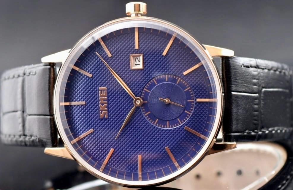 HERREN - UHR - SKM - SEKUNDENANZEIGE - DATUM - LEDERBAND - BLAU - 40MM - NEU1