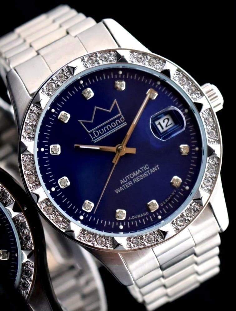 J.Dumand - Herren - Automatik - Uhr - Blau / Silber - Datum - 44mm - Sichtboden0