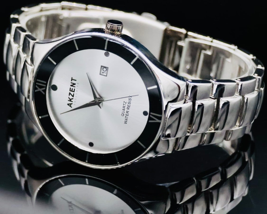Akzent Exclusive Herren Männer Armband Uhr  im Flachem Design Silber-Look2