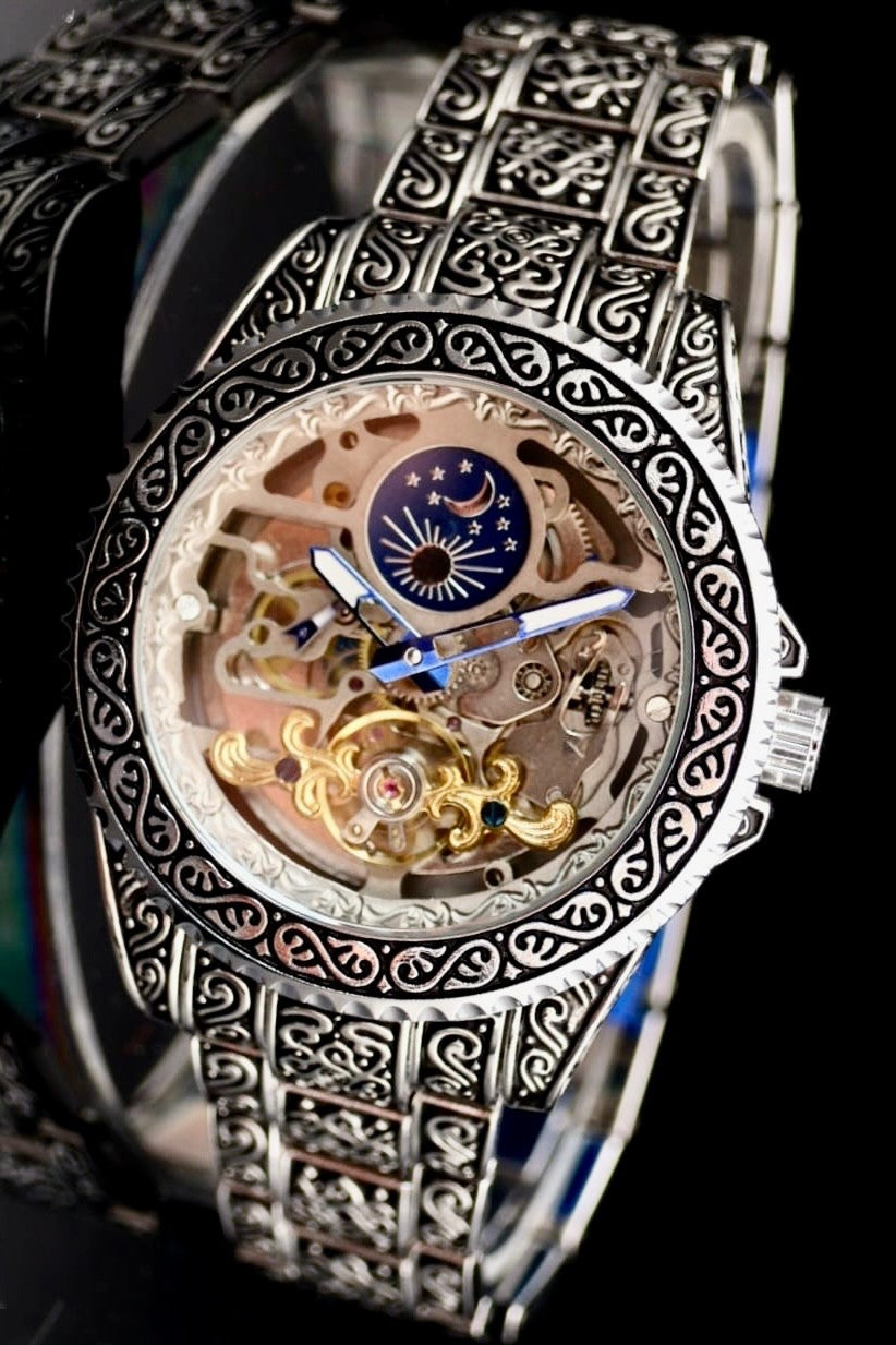 Winner Herren Automatikuhr Edelstahl Skelett Uhr Silber Vintage Luxus Design #1