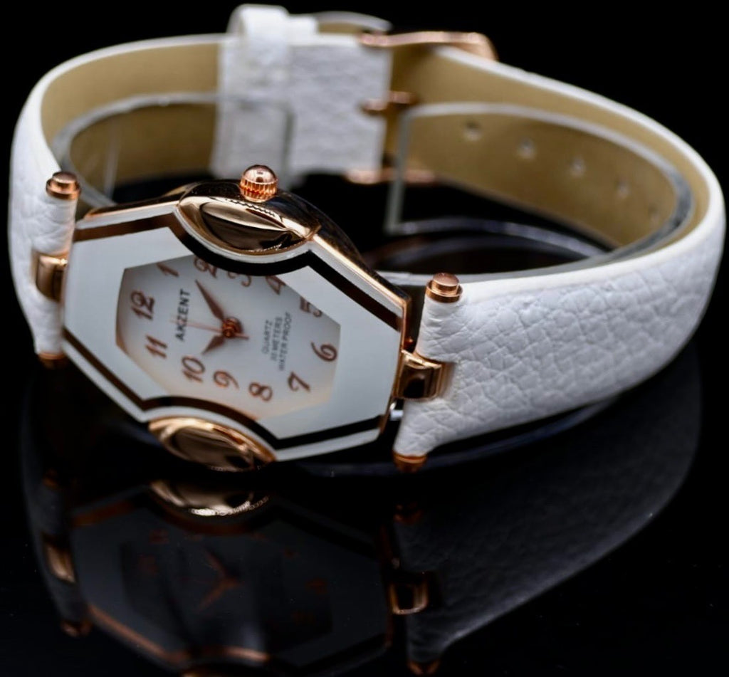 Akzent Damen Frauen Armband Uhr Rosé Weiß Farben Damenuhr 12 Stunden Anzeige -1