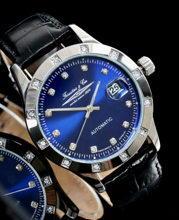 Forestier & Cie Automatik Herren Uhr Armband Herrenuhr Leder Datum Königsblau0