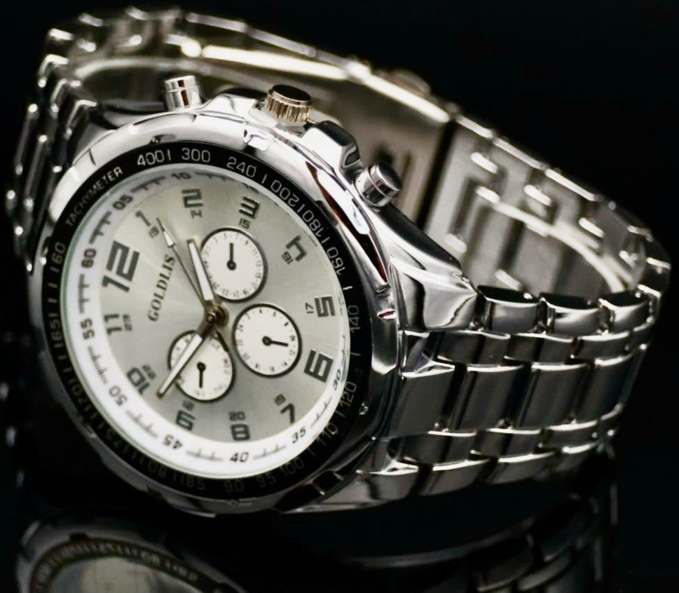 Mega Edle XL Herren Armband Männer Uhr Silber Farben Chrono Look Neu **1