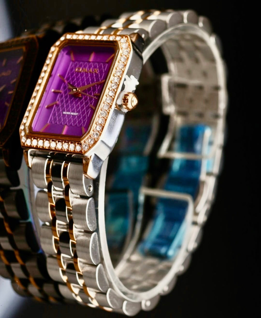 Mega Edle Omax Damen Armband Uhr  Bicolor Damenuhr Strass IP Veredelt * NEU*1