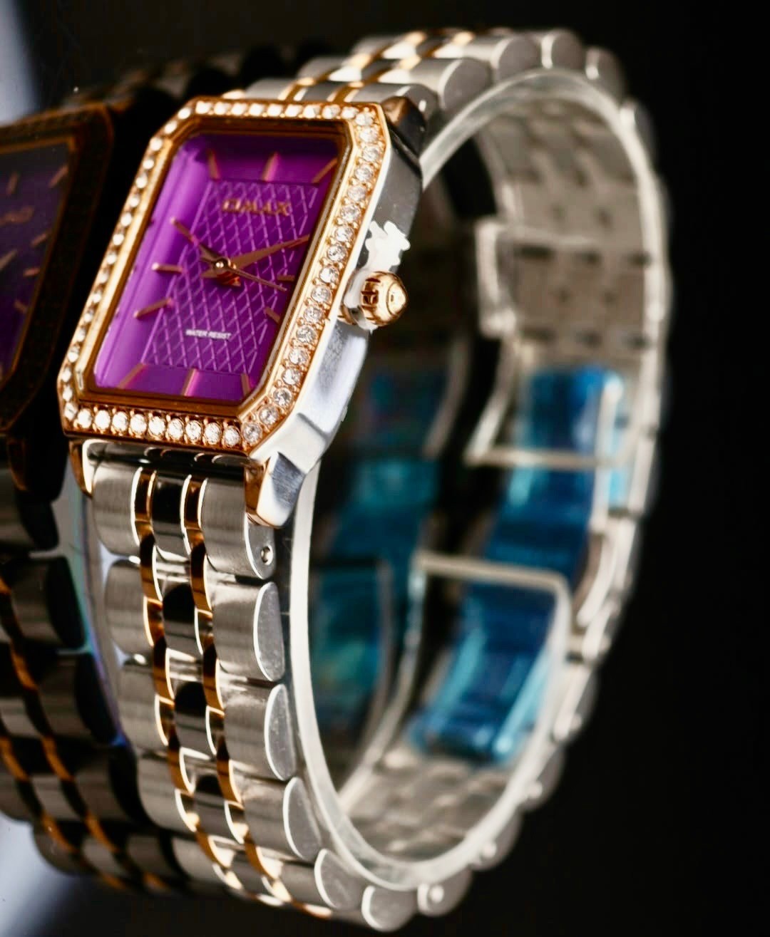 Mega Edle Omax Damen Armband Uhr  Bicolor Damenuhr Strass IP Veredelt * NEU*1