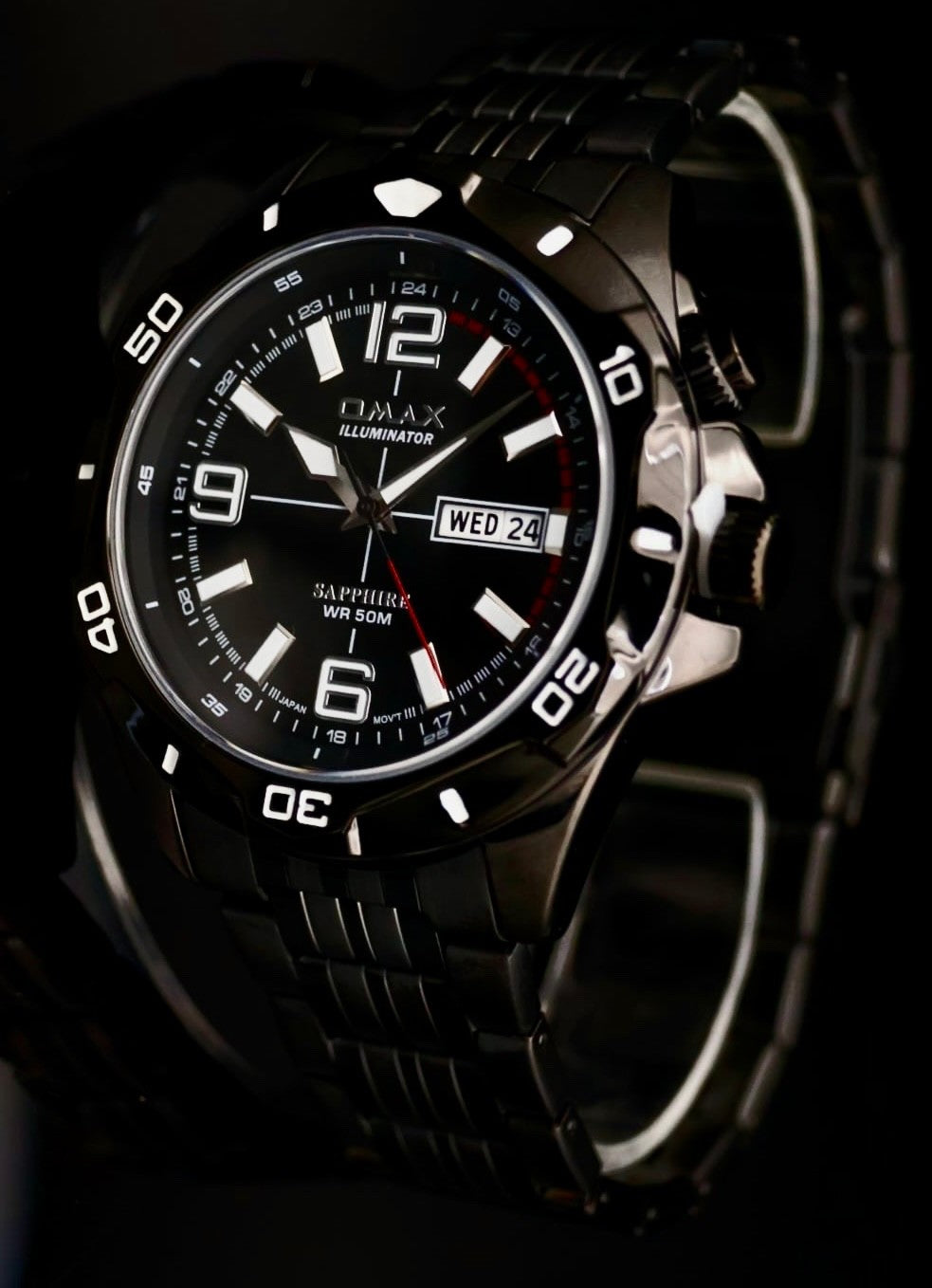 Edle Omax Sapphire ILLUMINATOR   Herren Armband Uhr IP Veredelt Keramik Look Neu1