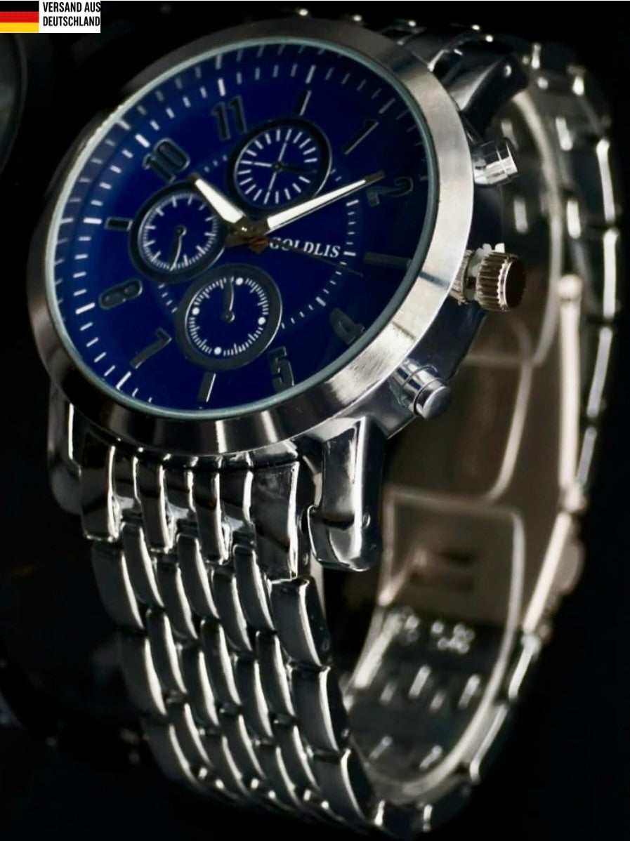 Mega Edle Herren Armband Männer Uhr Silber Blau Farben Analog Quarz * NEU * 550