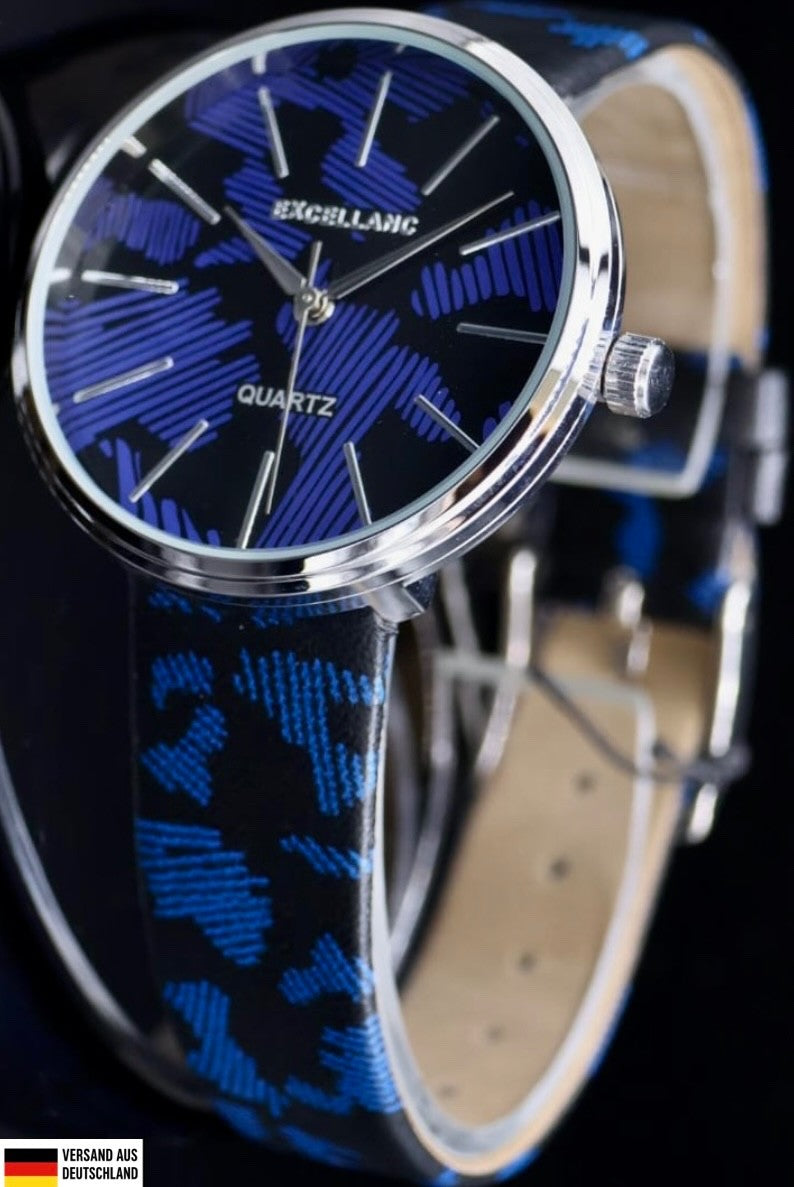 Excellanc Frauen Damen Armband Uhr Blau Schwarz Silber Farben Damenuhr Muster0