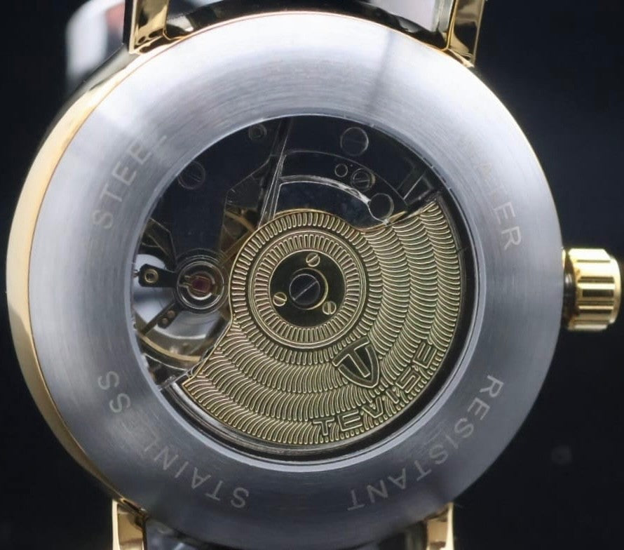 TEVISE Herren Automatik Armband Uhr Weiß Schwarz Farben Leder Sichtboden 42mm2