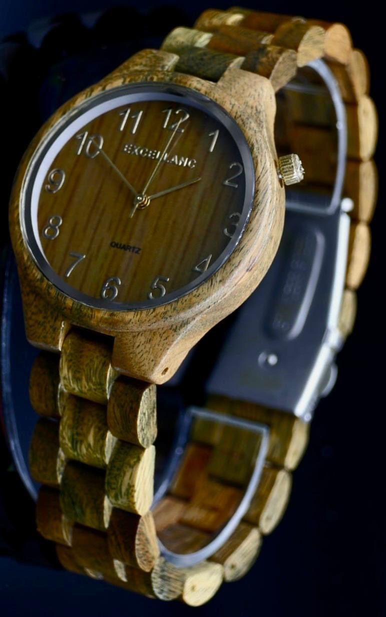 Schicke Excellanc Frauen Damen Holz Armband Uhr braun Farben Grünholz Damenuhr0