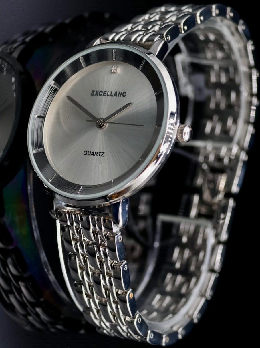 Schicke Excellanc Damen Armband Uhr Silber Farben Damenuhr Mineralglas Strass 81