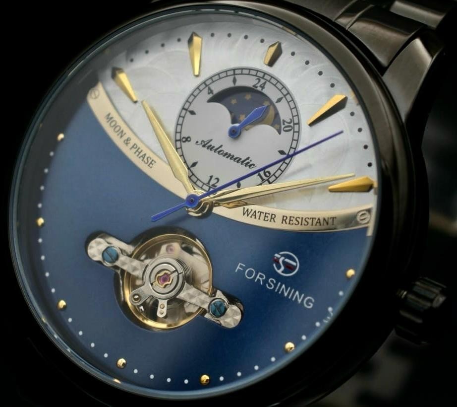 Herren Männer Automatik Uhr ausgefallenes Design Blau Farben Keramik Look NEU2