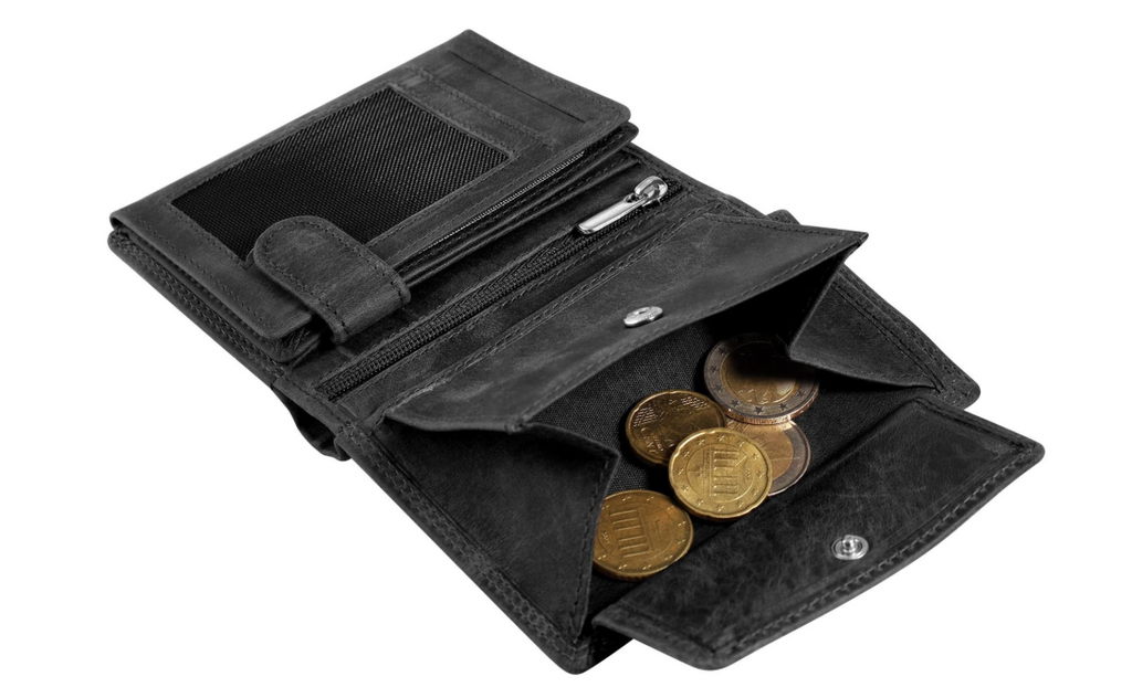 Akzent Basic Leder Geldbörse RFID Schutz Portemonnaie Schwarz Totenkopf Motiv 43