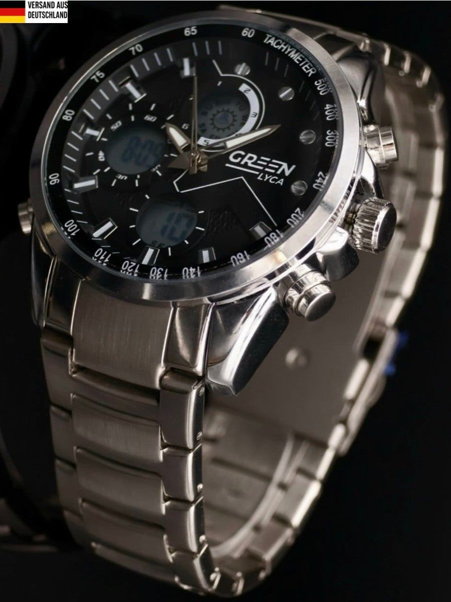 Green Digitale Herren Männer Armband Uhr Silber Schwarz Farben0