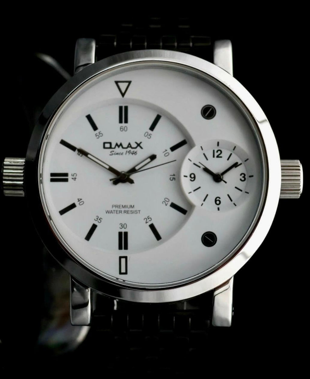 Omax XXL Monster Watch Herren Armband Uhr Weiß Schwarz Dual Timer Lederband NEU0