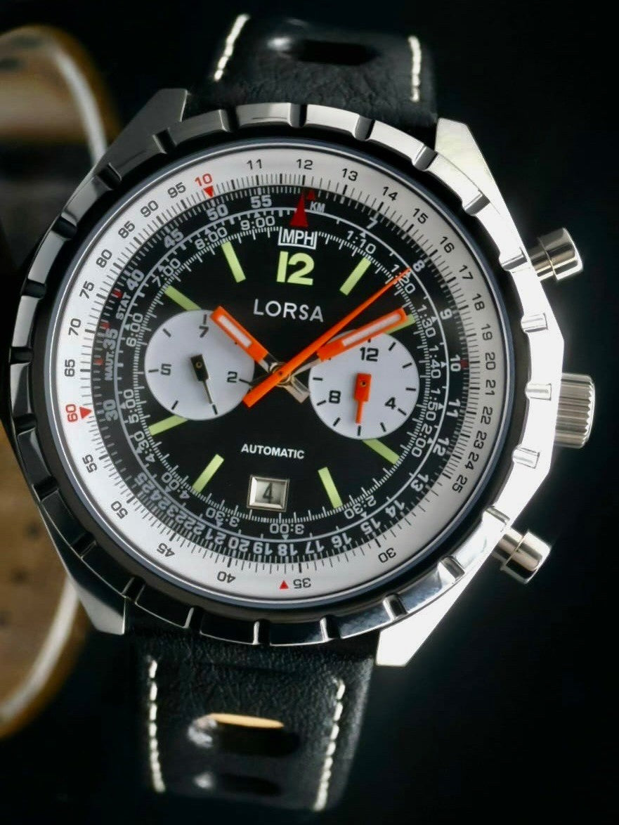 Lorsa XL Herrenuhr Herren Automatik Uhr NOS-STYLE Retro Armbanduhr Lerband NEU1