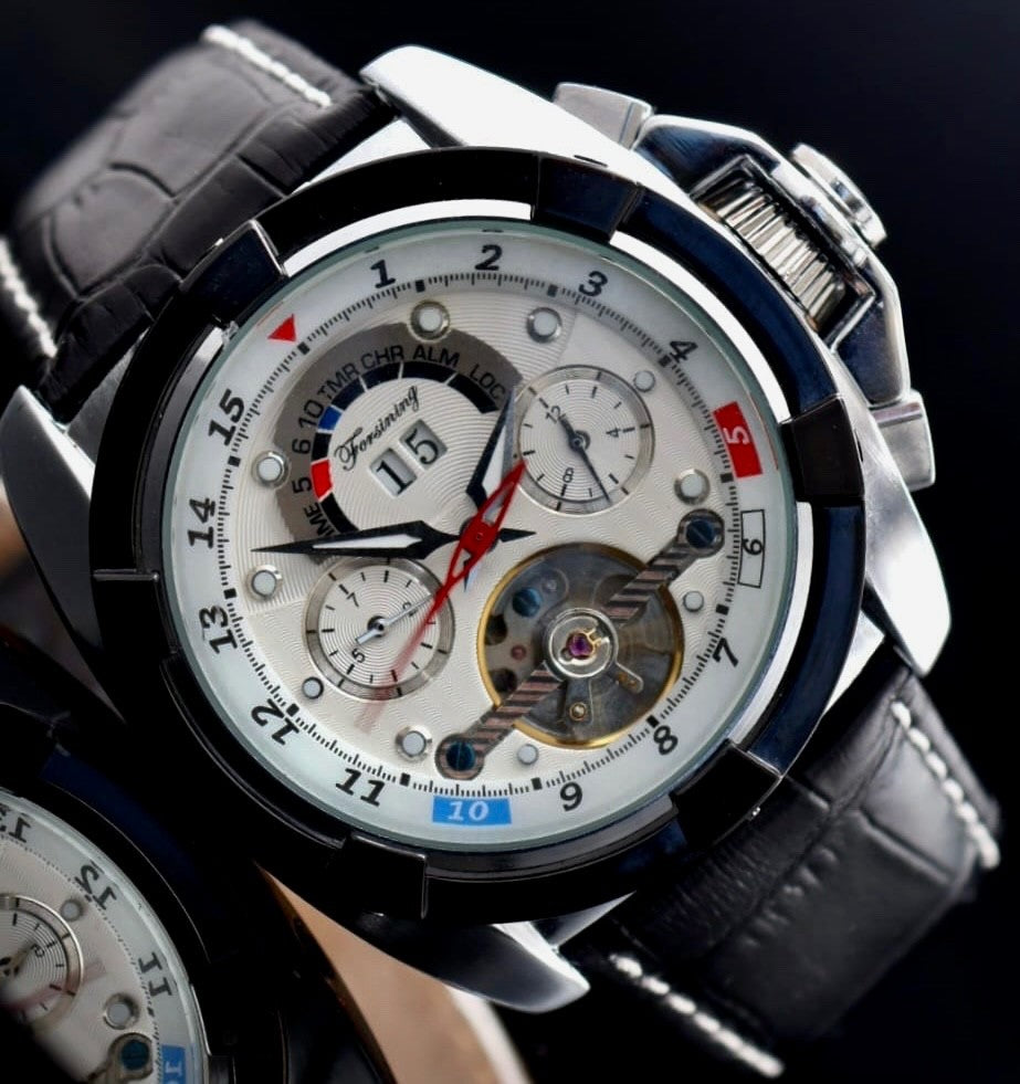 FORSINING - HERREN- MECHANISCH - AUTOMATIK - UHR - KALENDER - DATUM - LEDERBAND0