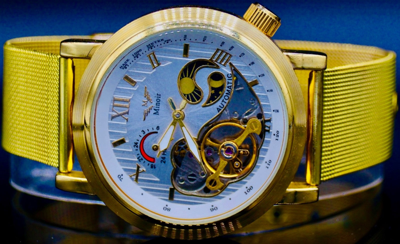 Schicke Herren Uhr Automatikuhr Armbanduhr Minoir Herrenuhr Weiß Gold Farben TOP1