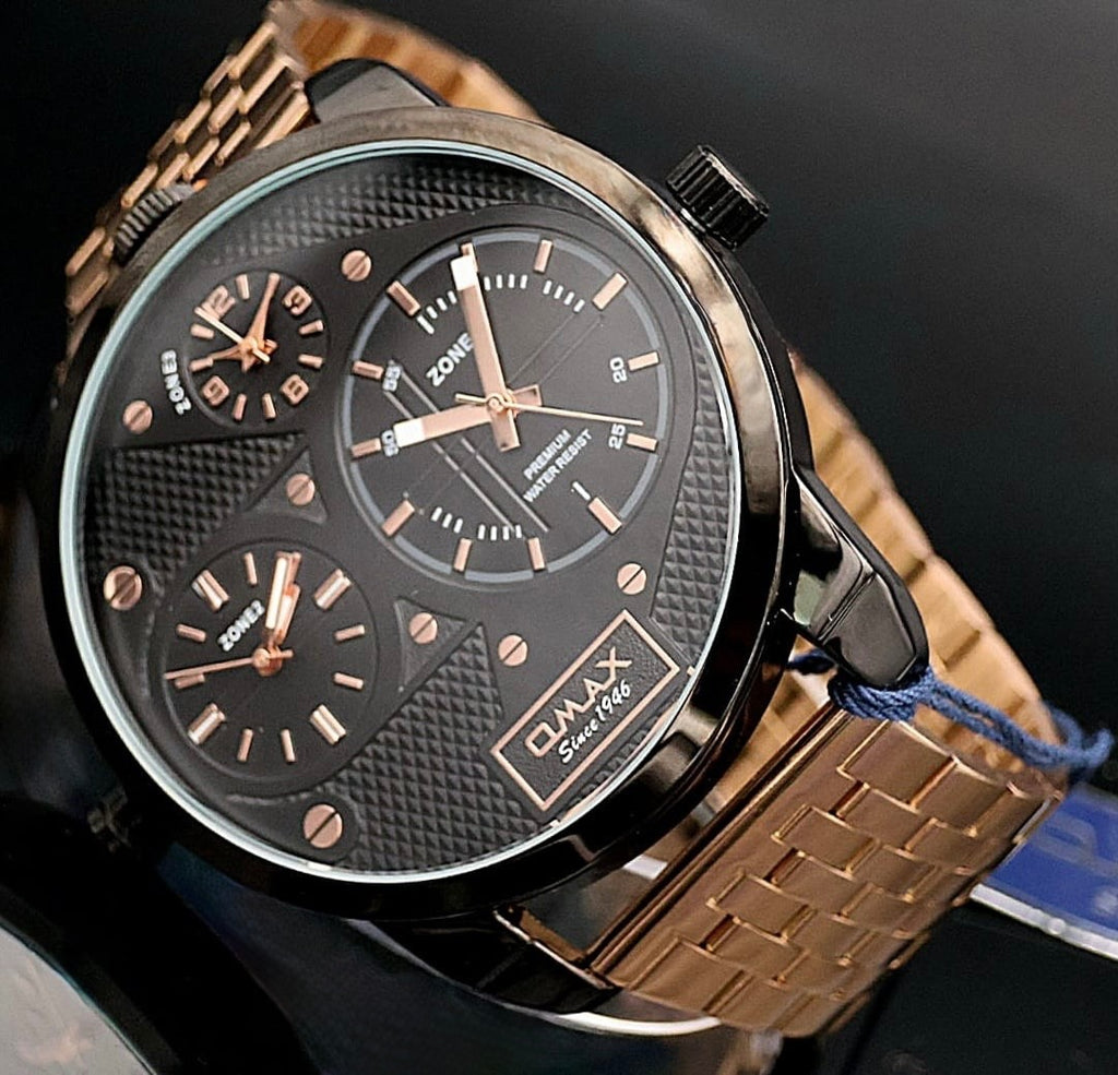 XXL Omax Monster Watch Herren Armband Uhr  Dual Triple Timer 3 Zeitzonen NEU *731