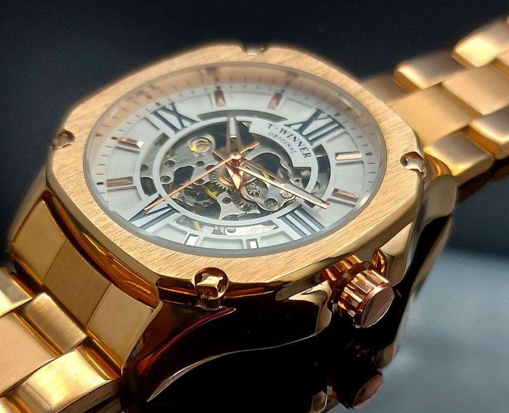 T-WINNER  - HERREN - AUTOMATIK - UHR - GOLDFARBEN - SKELETTUHR - EDELSTAHL0