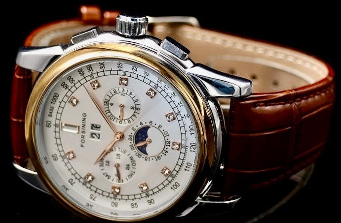 Super Edle Forsining Herren Männer Automatik Uhr Weiß Braun Farben Lederarmband1